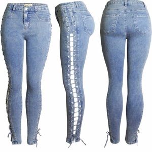 GOGO Jeans Light Color Denim High Waisted Laces on Sides Sexy Fun Jeans 5